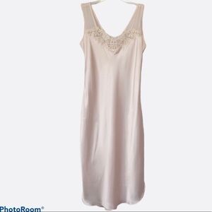 Vintage Intimo Amore Pink Lace Trim Satin Nightgown Size Medium